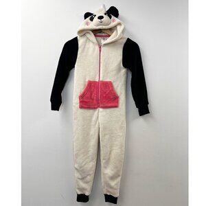 Tucker and Tate Unisex Girls Kids Hooded Panda Fleece 1 Piece Pajama Ivory Black
